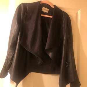 NWOT Vigoss Faux leather drape front jacket, black, small